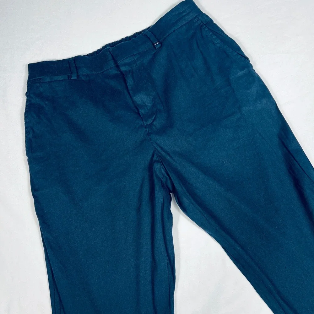 Ted Baker London Mens Slim Fit Linen Blend Trousers Dark‎ Teal Blue 32R 270145